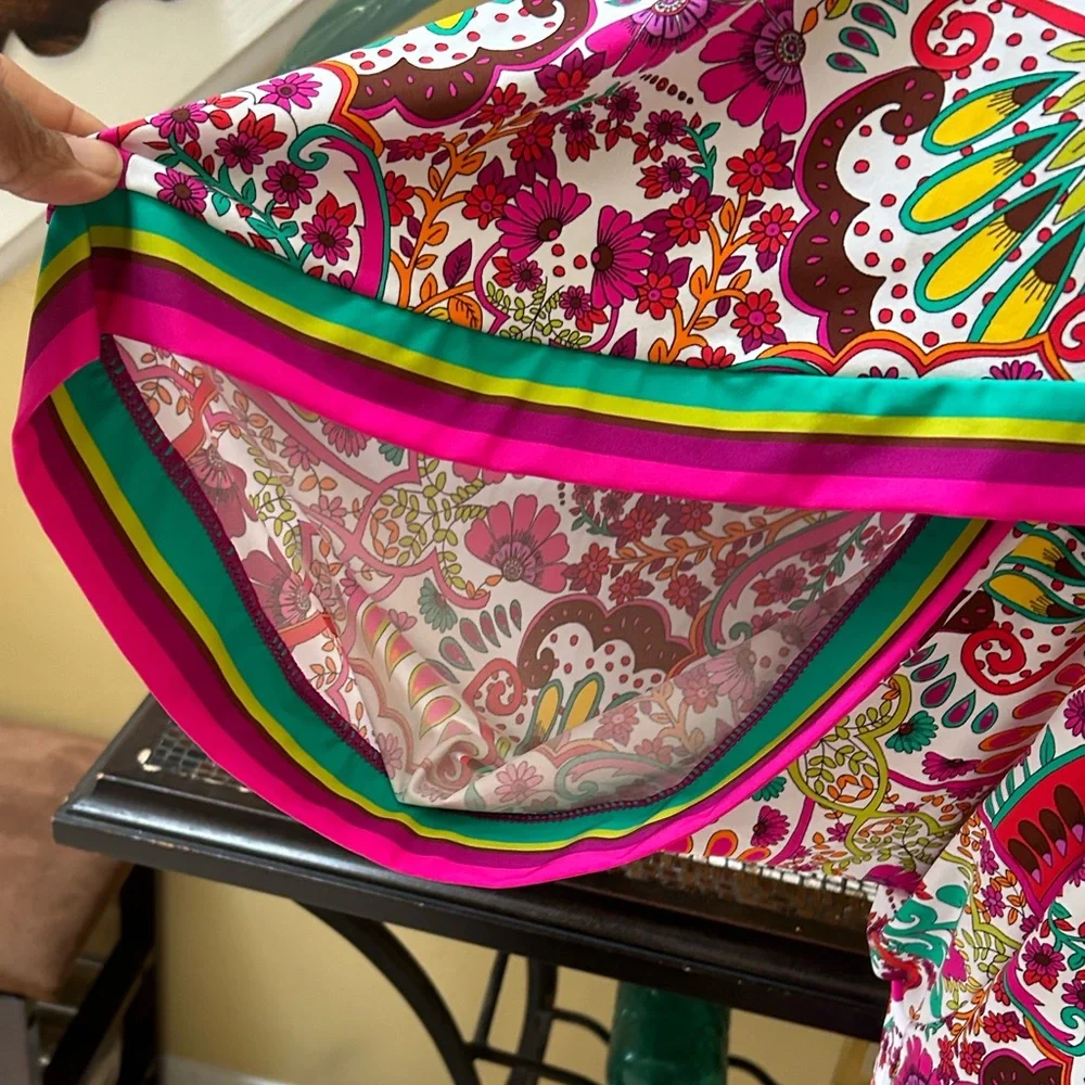 Trina Turk NWT Pink & Green Hawaiian Garden Boatneck Tunic Swim Cover Mini Dress - Picture 13 of 16